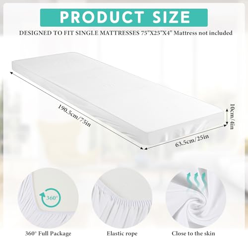 Breling Fitted Sheet (Sheet Only) Compatible with Milliard Trifold Mattress Folding Mattress Fitted Microfiber Bedsheet for Camp Bunk Rvs Bed(White,Single,4'') Breling