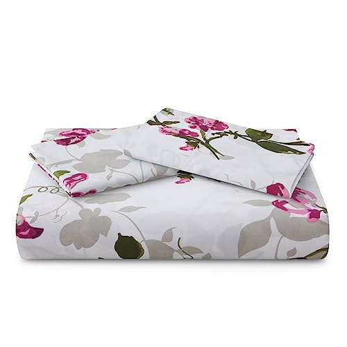 Marina Decoration Ultra Soft Silky Zipper Rich Printed Rayon Derived from Bamboo All Season 2 Pieces Duvet Cover Set with 1 Pillowcase, Pink Light Floral Pattern Twin/Single Size Marina Decoration