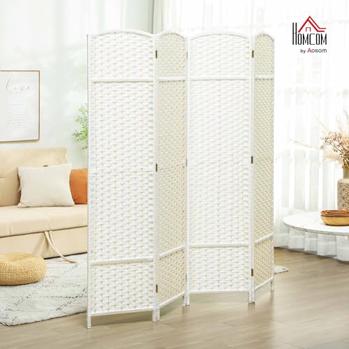 HOMCOM Room Divider, 4 Panel Folding Privacy Screen, 5.6' Tall Freestanding Wall Partition for Home Office, Bedroom, White HOMCOM