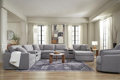 Signature Design by Ashley Modmax Contemporary Indoor Upholstered Press-Back Rocker Swivel Glider Recliner with Hidden Storages, Light Gray Signature Design by Ashley