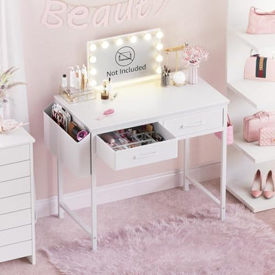 DLisiting Makeup Vanity Desk No Mirror - 40 Inch Small Vanity for Girls Bedroom Living Room Home Office, Small White Computer Study Desks for Teens, for Her