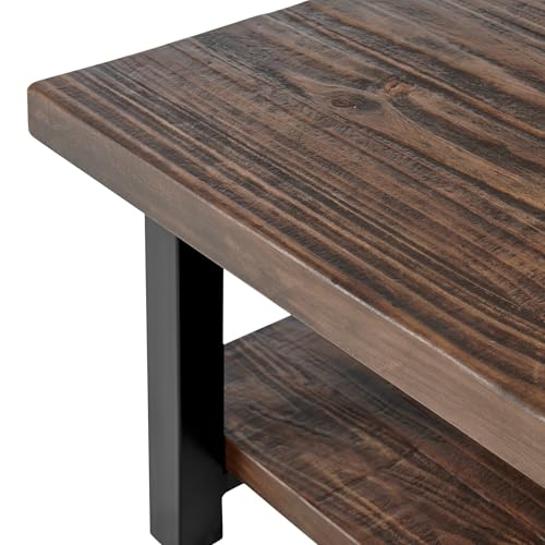 Pomona 27-Inch Rustic Square Coffee Table – Solid Pine Wood with Natural Weathered Finish and Industrial Metal Legs – Small Space Living Room Accent by Alaterre Furniture Alaterre Furniture