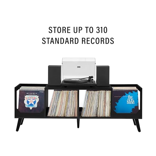 Crosley Furniture Asheville Mid-Century Modern Media Console Record Player Stand, Storage for Vinyl Records, Black Crosley Furniture