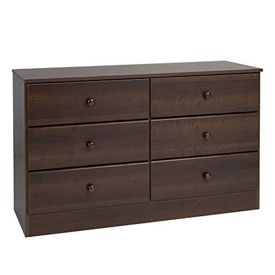 Prepac Astrid 6 Drawer Double Dresser For Bedroom, 16" D x 47.25" W x 28.25" H, Espresso