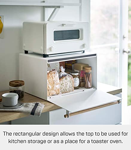 Yamazaki Home Bread Box Keeper Holder Container, Metal Bread Holder Saver, Slim Space Saving Counter Storage Steel + WoodWhite YAMAZAKI