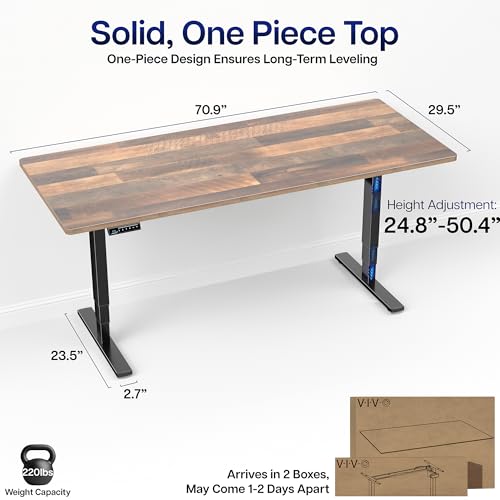 VIVO Electric 71 x 30 in Standing Desk, Touch Screen Adjustment, 220 lb Frame Support, 2E Series, Reclaimed Wood Top Black Frame, DESK-KIT-2E71P VIVO