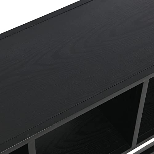 Household Essentials Jamestown TV Stand Coffee Table with Square Cube Storage Compartments Black Oak Wood Grain and Black Metal Household Essentials