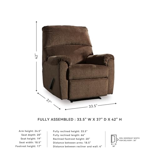 Signature Design by Ashley Nerviano Contemporary Wall Hugger Recliner with Pillow-Top Armrest, Dark Brown