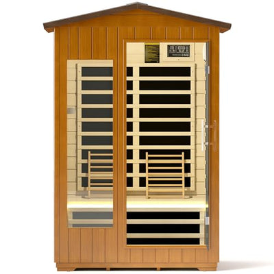 springspa Outdoor Infrared Sauna 2 Person for Home, 15amp Low EMF Far Infrared Spruce Wooden Sauna at Home with Bluetooth,LCD Panel