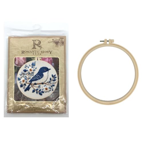 jinglinhh Embroidery Starter Kit Tit Bird Flowers for Adult Beginners, DIY Stamped Cross Stitch Kit Kit with Hoops, Threads & Embroidery Cloth, Needlework Craft Gift for Women