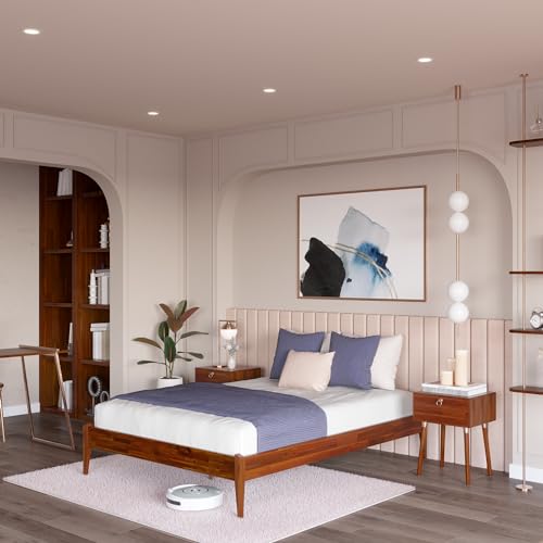 Bme Dinkee 15-Inch Dark Chocolate Solid Wood Queen Platform Bed Frame with Minimalist Japanese Joinery Bme