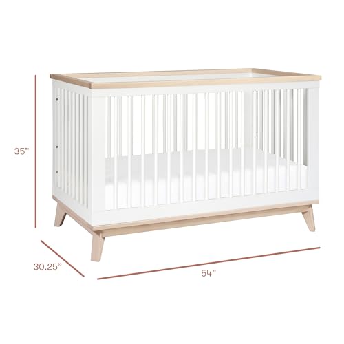 Babyletto Scoot 3-in-1 Convertible Crib with Toddler Bed Conversion Kit in White and Washed Natural, Greenguard Gold Certified babyletto