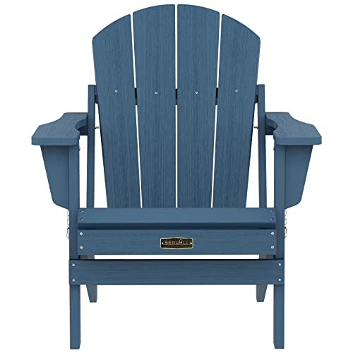 SERWALL Folding Adirondack Chairs Weather Resistant for Outdoor, Patio, Lawn, Garden, Backyard Deck, Fire Pit - Blue SERWALL