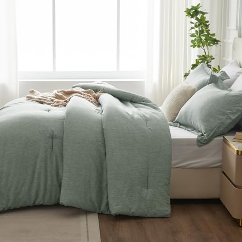 CozyLux Twin/Twin XL Comforter Set Dorm Bedding - 2 Pieces Sage Green Twin Extra Long Soft Luxury Cationic Dyeing Comforter for College, Breathable Boho Bed Sets with 1 Comforter and 1 Pillow Sham CozyLux