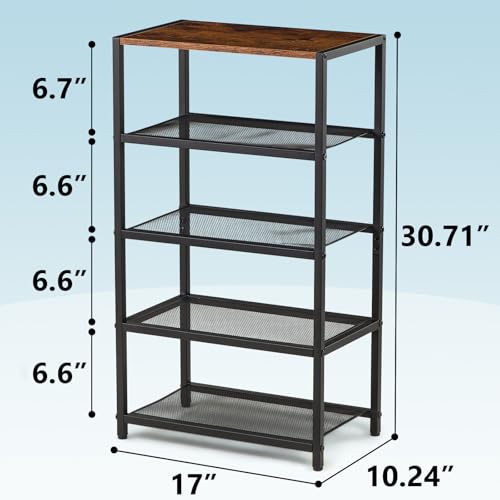 RUNJIMY Narrow Shoe Rack for Front Door Entrance, Entryway, and Closet Shoe Organizer with 4 Sturdy Metal Mesh Shelves and Wooden Top, Holds 10 Pairs, Ideal for Storage or Display RUNJIMY