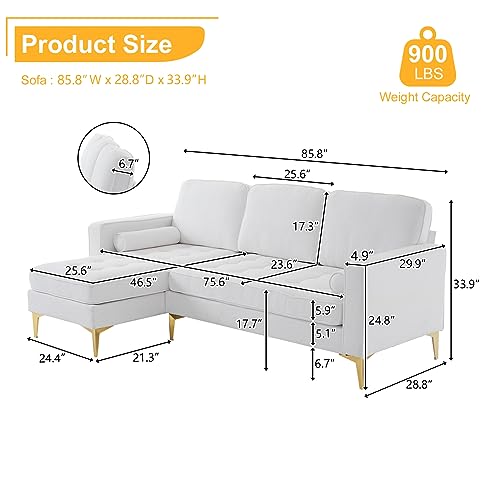 Karl home L-Shape Sectional Sofa Linen Fabric Sofa Couch Living Room Futon Couch with Reversible Chaise, Lattice Decored Seat Cushion, Beige Karl home