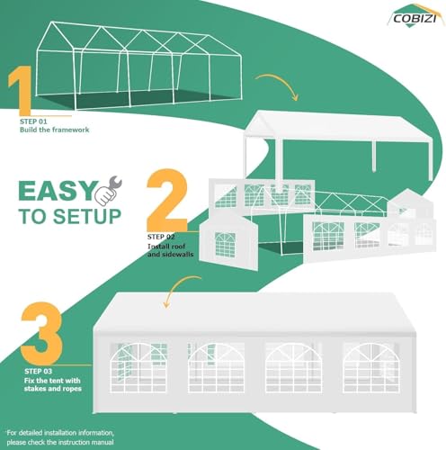 COBIZI 13x26FT Party Tent Heavy Duty Waterproof Outdoor White Gazebo Event Shelter Wedding Canopy for Parties BBQ Commercial with Removable Sidewall Windows, Powder Coating (Better Than Galvanized) COBIZI