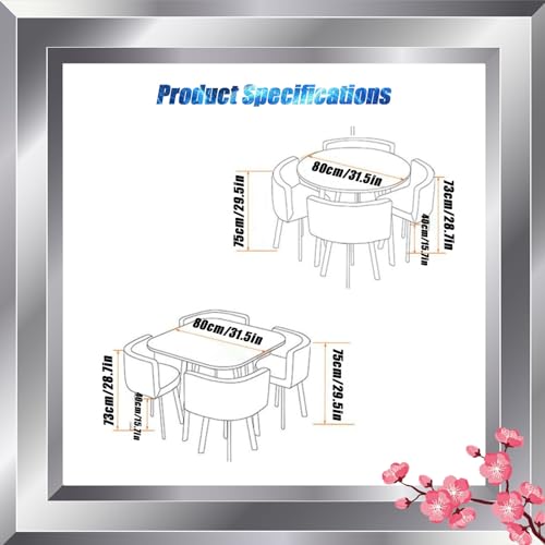 1 Table and 4 Chairs 5 Piece set, Round Furniture Table and Chair Set Round Conference Table, Round Breakfast Bar, Kitchen Dining Table Set for Kitchen, Dinning Room 80x75cm/31.5x29.5in(WxH) #43 OCAZI