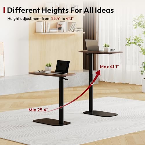SANODESK Small Standing Desk Pneumatic Height Adjustable Sit Stand Laptop Desk Overbed Table Computer Cart for Home Office Workstations (23.6" W x 13.8" D, Black Walnut) SANODESK