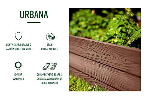 Vita Urbana 4 Foot x 4 Foot x 11 inch Embossed Vinyl Modular Garden Bed, Espresso Brown, PVC, BPA and Pthalate Free, Woodgrain, VT17500 Vita