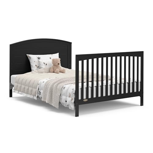 Graco Bellwood 5-in-1 Convertible Crib with Drawer (Black) - GREENGUARD Gold Certified, Full-Size Storage Drawer, Converts to Toddler Bed and Full-Size Bed STORK CRAFT