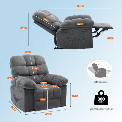 21.2'' Manual Recliner Chair,Ergonomic Overstuffed Breathable Fabric Reclining Chair with Side Pockets,Q235 Steel Frame Lazy Boy Recliner Single Sofa for Living Room Bedroom