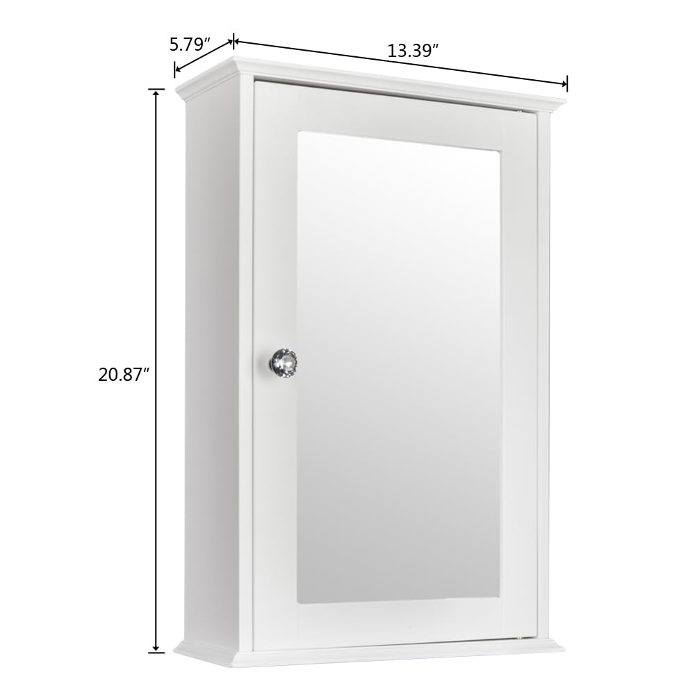 Bonnlo Bathroom Cabinet Wall Mount Mirrored Medicine Cabinet Storage Organizer with Single Door and 2 Adjustable Shelves White Bonnlo