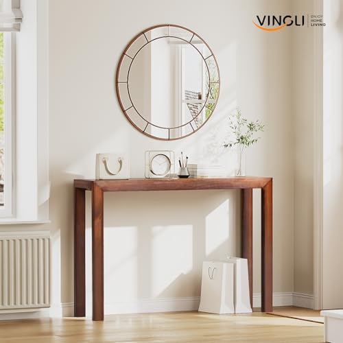 VINGLI 46" Console Table for entryway, Solid Wood Entryway Table, Narrow Sofa Table Behind Couch, for Living Room, Hallway, Bedroom, Entrance, Walnut VINGLI
