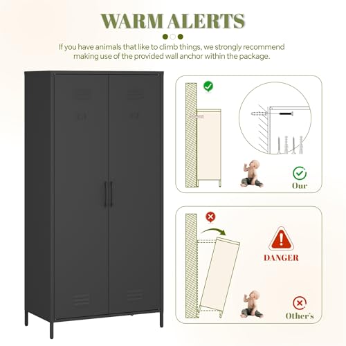Steehoom Armoire Wardrobe Closet, Metal Storage Clothes Cabinets Locker with Doors Tall Freestanding Armoire Wardrobes for Bedroom Hanging Clothes, Heavy Duty, Black Steehoom