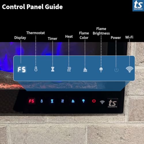 Touchstone Smart Electric Fireplace-The Fury 46" Wide- 4.5" Thin in Wall Recessed-100 Realistic Flame/Ember Bed Color Combos-1,500W Heater-Larger Viewing Area-Alexa/WiFi Enabled Touchstone