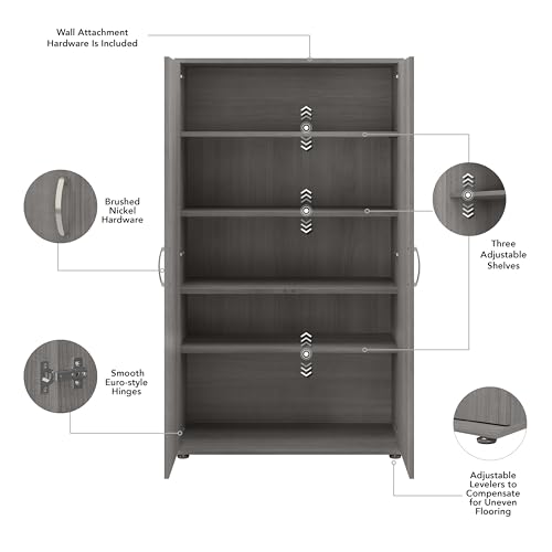 Bush Business Furniture Universal Tall Storage Cabinet with Doors and Shelves, Platinum Gray Bush Business Furniture
