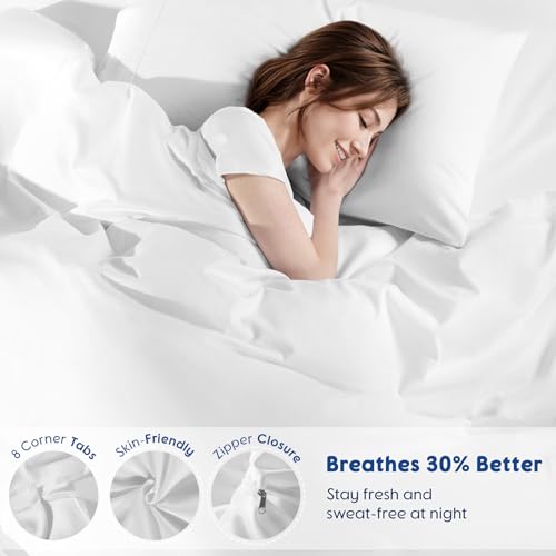 SONORO KATE 100% Egyptian Cotton Duvet Cover King Size, 1000 Thread Count Sateen Duvet Cover, Soft, Breathable Cotton Comforter Cover with Hidden Zipper Closure - 3 PC (White,King) SONORO KATE