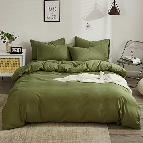 Nanko King Comforter Set Dark Green, Olive Green Soft Reversible All Season Down Alternative Quilted Duvet Insert, Microfiber Filling, Luxury Quality Bedding Sets in a Bag 3PCs 104x90 inch Sage Nanko