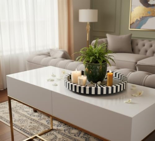 HANDMADE ENTARO Serving Tray 18" Decorative Bone Inlay Mosaic Wooden Trays for Coffee Table Living Room Dining Table and Home Décor(18x18x2.5, Black and White) HANDMADE ENTARO