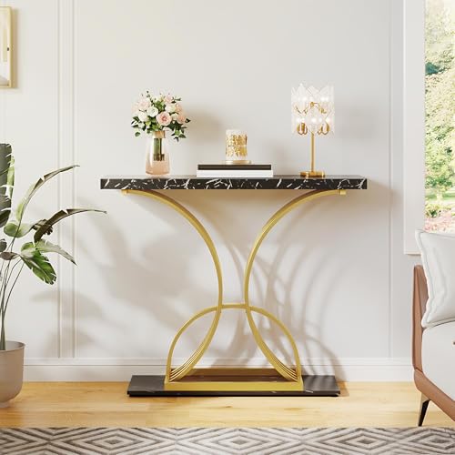 YITAHOME Gold Console Table, Modern Sofa Table for Living Room, Hallway, 40 inch Narrow Entryway Table, Faux Marble Black YITAHOME