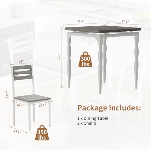 GarveeHome Dining Table Set for 2, Dining Table and Chairs Set of 2, 3 Piece Dining Table Set with Spiral Table Legs for Small Spaces Kitchen Apartment, Wash Grey GarveeHome