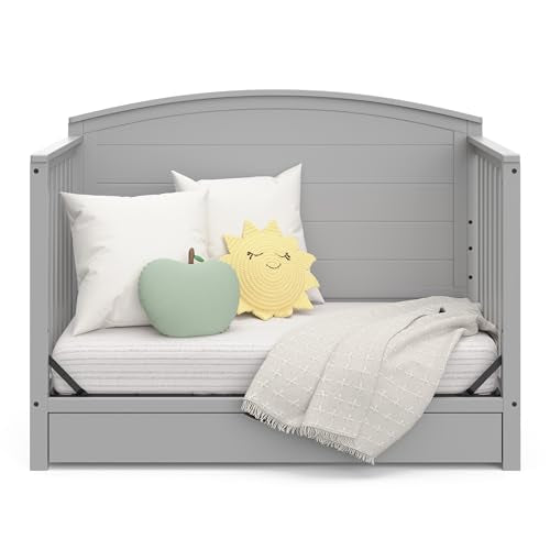Graco Bellwood 5-in-1 Convertible Crib with Drawer (Pebble Gray) - GREENGUARD Gold Certified, Full-Size Storage Drawer, Converts to Toddler Bed and Full-Size Bed STORK CRAFT