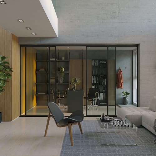 Doors 55 Glass Partition Wall & 4 Panel Room Divider - Perfect Wall Divider for Room Separation (Clear Glass, 120x80) Doors55