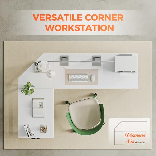 Mericonia 66 inch Large Corner Gaming Desk, Simple L Shaped Desk with CPU Stand & Hooks, Computer Desk for Home, Bedroom & Office Workspace, White Mericonia