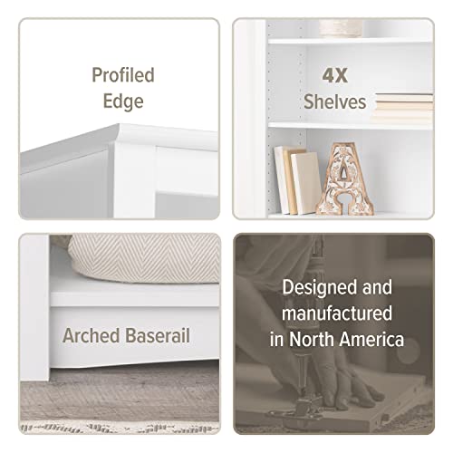 Prepac Sonoma 4-Tier Bookcase 48"H with 3 Adjustable Shelves, White Storage Cabinet, Modern Display Cabinet, Bookshelf with Storage Shelves for Home Office, Living Room, Bedroom Organizer Prepac