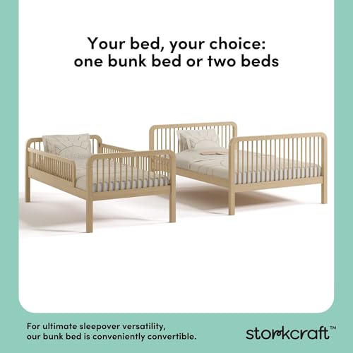 Storkcraft Pasadena Deluxe Twin-Over-Full Wood Bunk Bed (Driftwood) – GREENGUARD Gold Certified, Durable Wood Construction for Kids Bedroom, Space Saving Design, Fits Twin and Full Mattresses Storkcraft