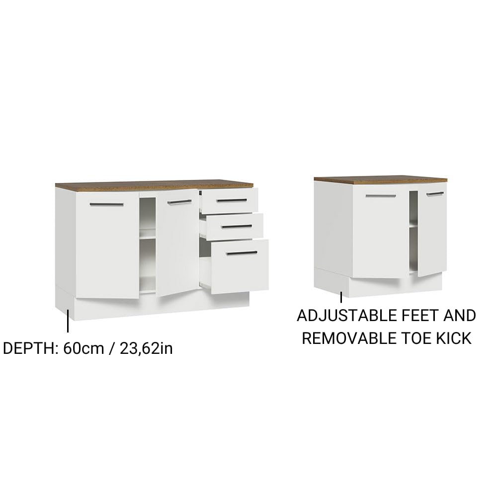 Madesa Garage and Utility Room Storage Cabinet, 78 Inch Wooden Base Unit with 3 Drawers 4 Doors and Adjustable Feet, White Madesa