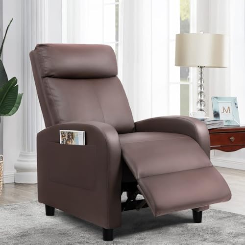 Furniwell Massage Recliner Chair for Living Room Adjustable PU Leather Reclining Chair Home Theater Seating Modern Winback Single Sofa for Adults with Footrest (Leather, Brown)