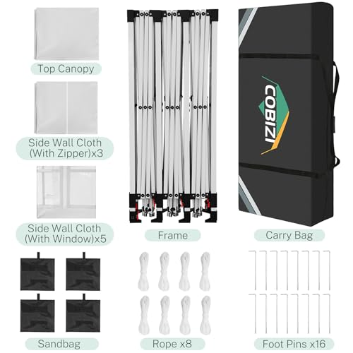 COBIZI 10x30 Pop up Canopy Tent for Parties with 8 Removable Sidewalls, Waterproof UPF 50+ Commercial Event Tent, Protable Outdoor Canopy with 4 Sandbags for Wedding, Backyard(10x30FT, White) COBIZI
