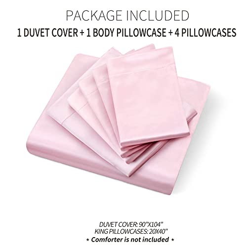 Ersmak 6 Pieces Satin Duvet Cover King Size Luxury Silky Bedding Duvet Cover Set with 1 Soft Duvet Cover, 4 King Pillowcases and 1 Body Pillowcase, Blush Pink Ersmak