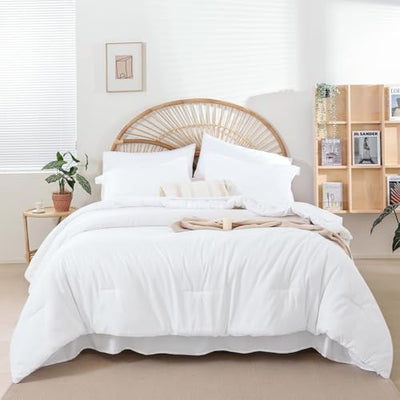 weigelia Queen Comforter Set White Comforter Set Queen 7 Pieces Bed in a Bag Queen Size Bedding Set with Fitted Sheets, Flat Sheets, Pillow Shams and Pillowcases