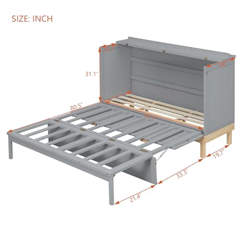 LZ LEISURE ZONE Queen Size Murphy Bed, Wood Cabinet Bed with Legs, Gray LZ LEISURE ZONE