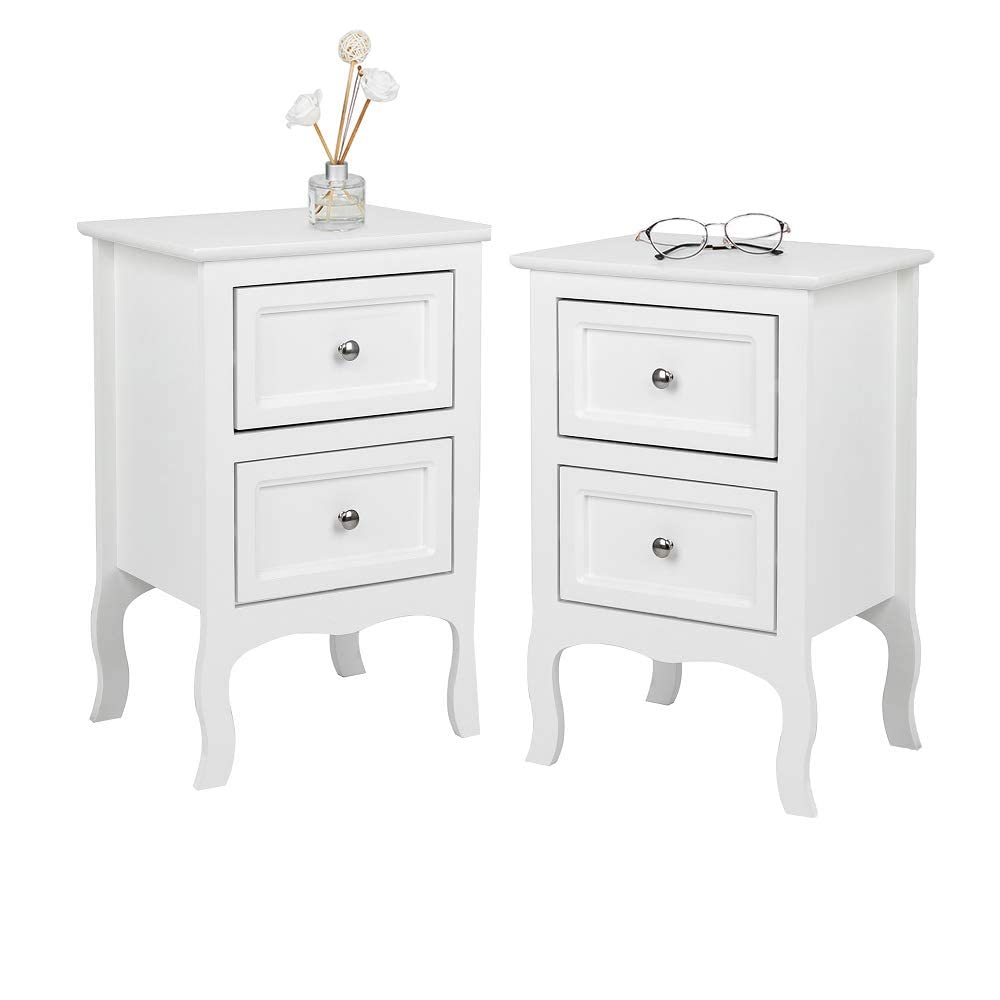 Bonnlo White Nightstand Set of 2, Nightstands with 2 Drawers, Bed Side Table/Night Stand, Small Nightstand for Bedroom, Small Spaces, College Dorm, Kids’ Room, Living Room, Wood, 16W x 12D x 24H Bonnlo