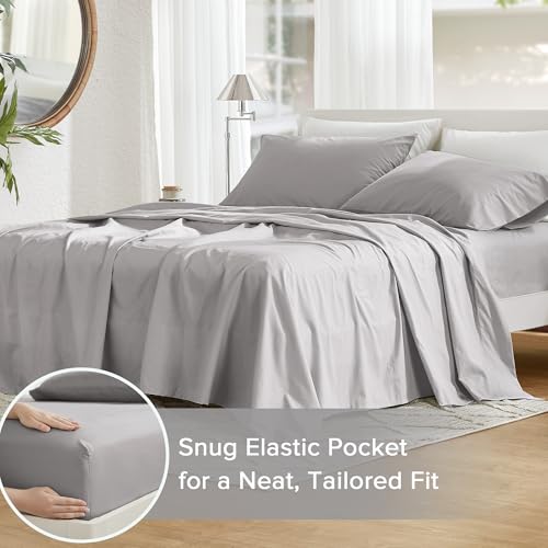 Comfort Spaces 100% Cotton Sheet Set Breathable, Lightweight, Soft with 12" Elastic Pocket Fits up to 14" Mattress, All Season Cozy Bedding, Matching Pillow Case, Twin Grey 3 Piece Comfort Spaces