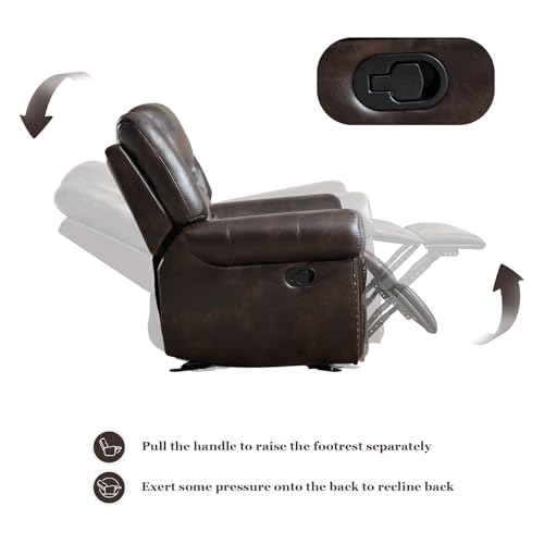 CANMOV Rocker Recliner Chair, Leather Recliner Chair with Overstuffed Backrest and Armrests, Manual Single Sofa for Living Room,Bedroom, Dark Brown